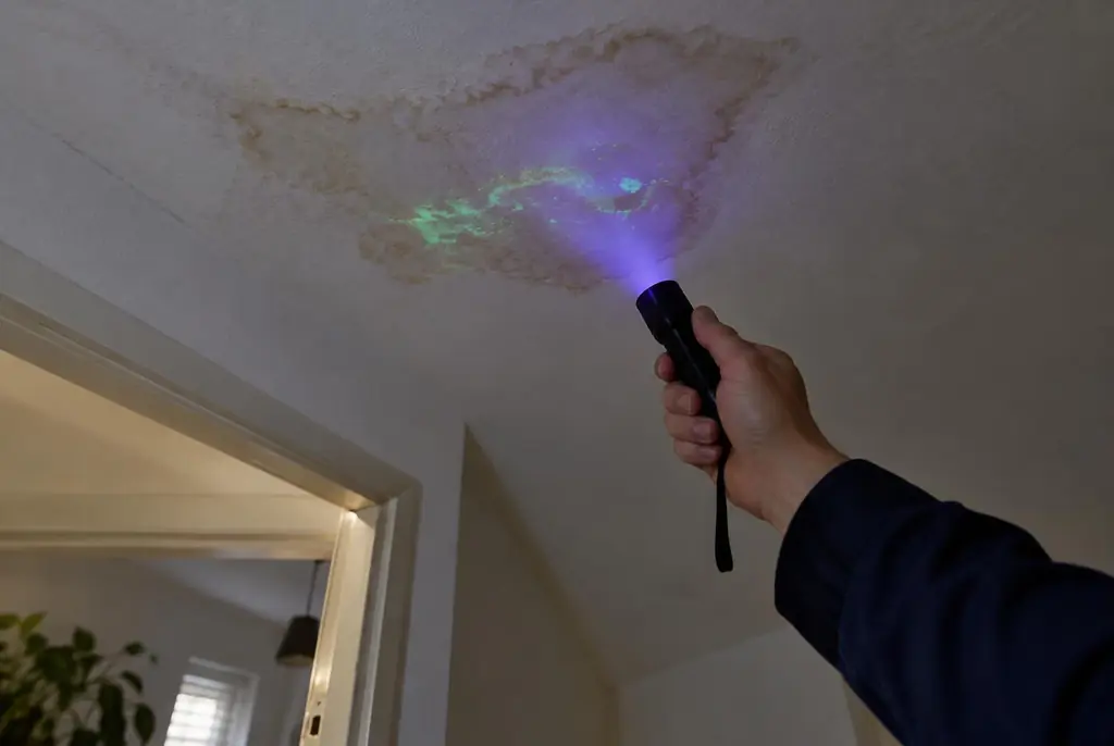 Lekdetectie Steenwijk – kleurstof controleren op het plafond met uv-licht