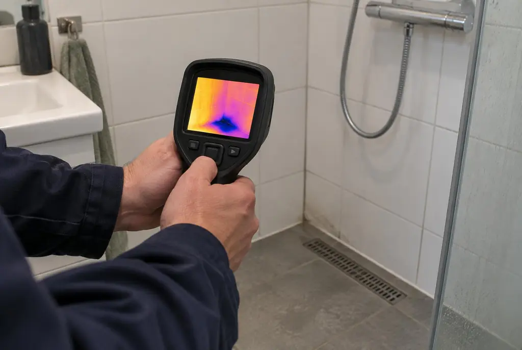 Lekdetectie Steenwijk – lekdetectiespecialist met warmtebeeldcamera in een badkamer